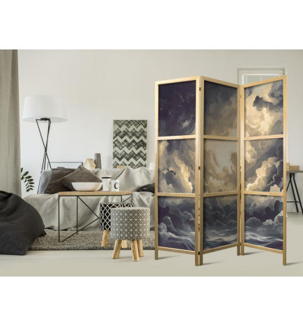 Japanese Room Divider - Epic Light Play: The Sun Battling for Dominance Over the Clouds