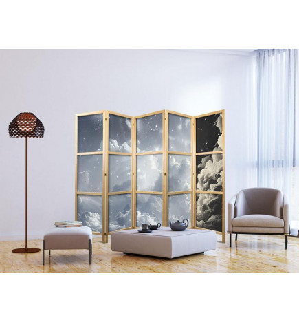 Japanese Room Divider - Astral Calm: Stars Scattered Over Delicate Clouds