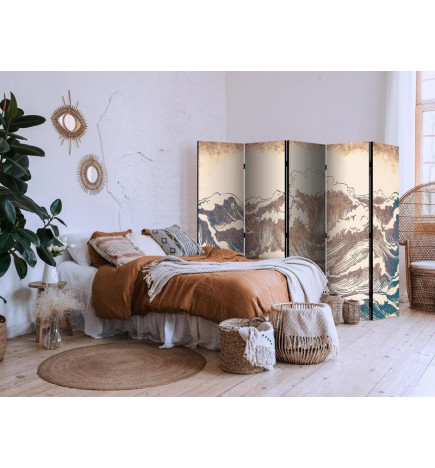 Sirm - Turbulent Ocean - High Waves in Brown And Navy Colors on a Beige Background in Vintage Style