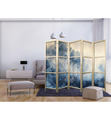 Japonska pregrada - Landscape with Trees in Illustrative Style - Fairy-Tale Blue Forest