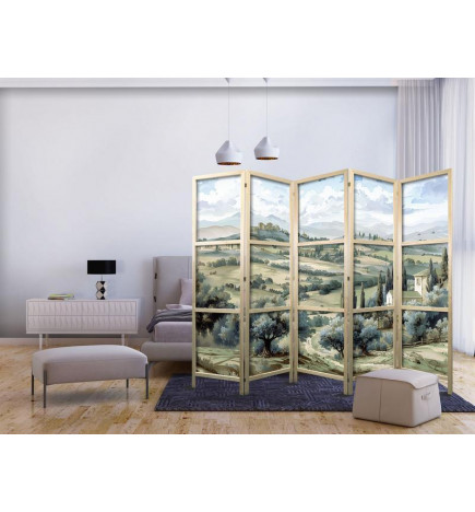 Japanese Room Divider - Landscape with Green Fields and Trees - Tuscan sunny view