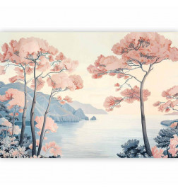 Wall Mural - Landscape with the Ocean Cliffs and Trees in Delicate Pink Shades