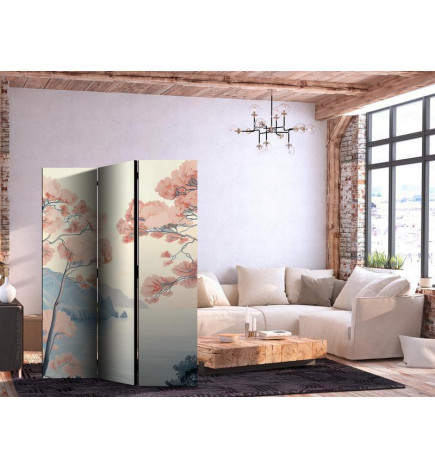 Room Divider - Landscape with the Ocean - Cliffs - and Trees in Delicate Pink Shades