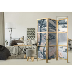 Paravento giapponese - Mountainous Coastline with Trees and Rocks in Light Pastel Blues