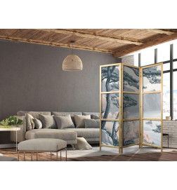 Paravento giapponese - Mountainous Coastline with Trees and Rocks in Light Pastel Blues