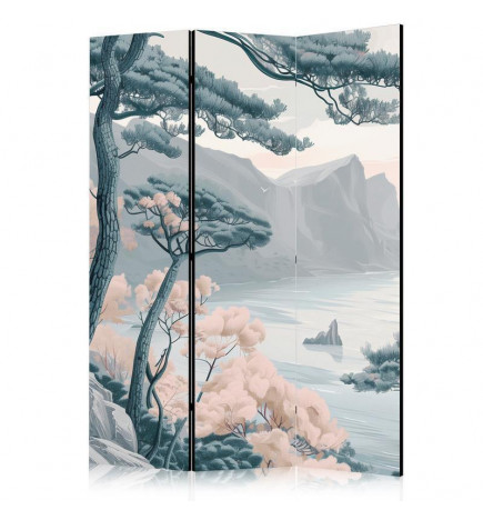 Vouwscherm - Mountainous Coast with Trees and Rocks - in Light Pastel Blues