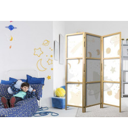 Paravan japonez - Fairy-Tale Galaxy - Moon Phases in Shades of Yellow Among Stars in Beige and Ash Colors with Stardust