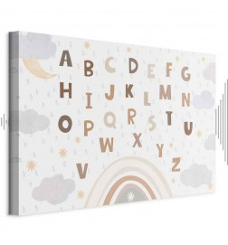 Tableau - Letters Above the Rainbow - Letters Among Streams of Rain and Clouds with a Rainbow Moon and Stars on a Light 