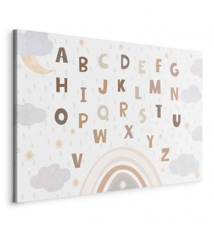Cuadro - Letters Above the Rainbow - Letters Among Streams of Rain and Clouds with a Rainbow Moon and Stars on a Light B