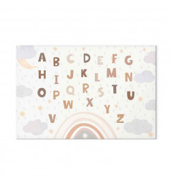 Quadro - Letters Above the Rainbow - Letters Among Streams of Rain and Clouds with a Rainbow Moon and Stars on a Light B