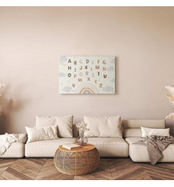 Tableau - Letters Above the Rainbow - Letters Among Streams of Rain and Clouds with a Rainbow Moon and Stars on a Light 