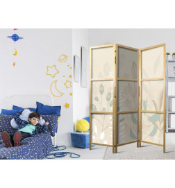 Paravento giapponese - Morning in the Meadow - Various pastel plants on a beige background