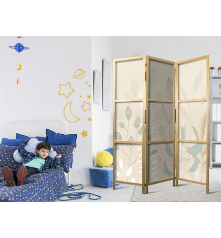 Paravan japonez - Morning in the Meadow - Various pastel plants on a beige background