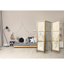 Paravento giapponese - Morning in the Meadow - Various pastel plants on a beige background