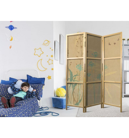 Paravento giapponese - Tiny Bird - Colorful grasses in golden shades of sunset