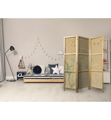 Paravento giapponese - Tiny Bird - Colorful grasses in golden shades of sunset