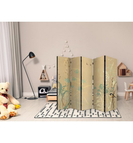 Room Divider - Tiny Bird - Colorful Grasses in Golden Shades of Sunset