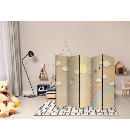 Room Divider - Holiday Sky - A Rainbow on a Sunny Day and Flying Birds