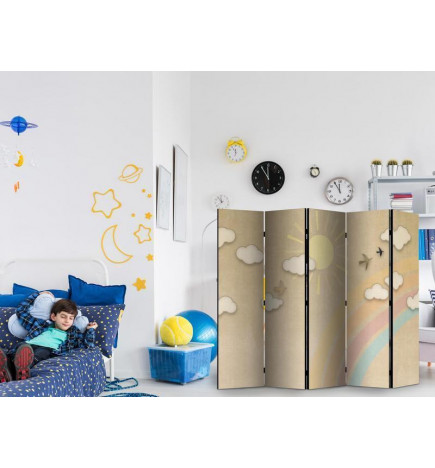 Room Divider - Holiday Sky - A Rainbow on a Sunny Day and Flying Birds