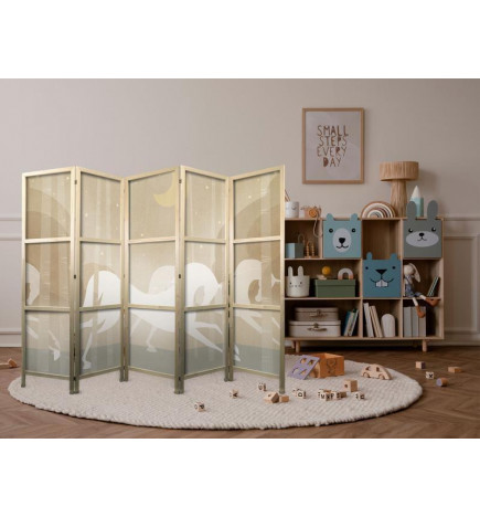 Japanese Room Divider - Moonlit Steeds - Horses galloping among trees on a starry night