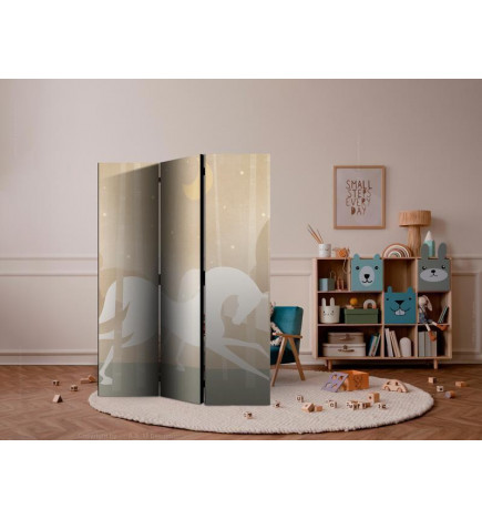 Room Divider - Moonlit Steeds - Horses Galloping Among Trees on a Starry Night