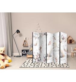 Room Divider - Plush Bears with Balloons - Flying Light-Brown Bears Among Balloons - Clouds - and Rainbows in Subdued - 