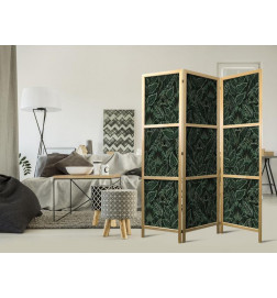 Japanese Room Divider - Dense Vegetation - Botanical Patterns in Illustrative Style Green