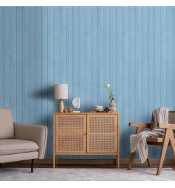 Behang - Blue Panels - Wooden planks in a pastel blue shade