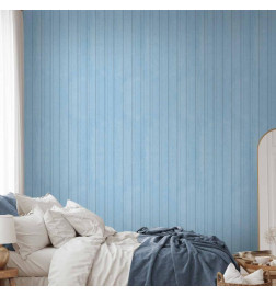 Wallpaper - Blue Panels - Wooden planks in a pastel blue shade