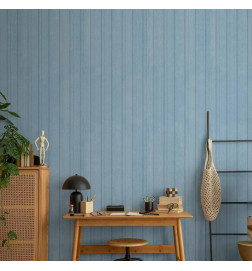 Tappezzeria murale - Blue Panels - Wooden planks in a pastel blue shade