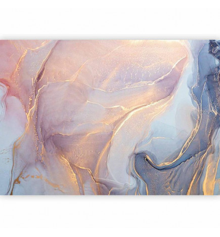 Fototapet - Pink and Blue Marble - Abstract Watercolour With Gold Accent