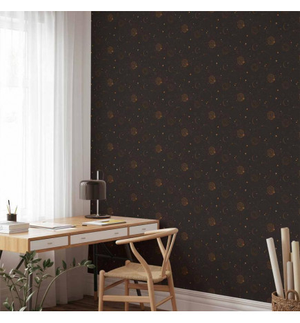 Papel pintado - Night Sky - Artistic Composition of Suns and Planets on a Black Background