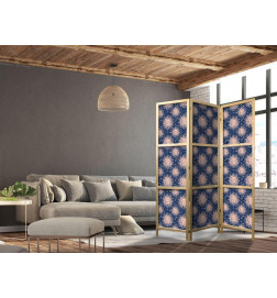 Japoniška kambario pertvara - Sunny Patterns - Repeating Sun Motif on a Navy Background