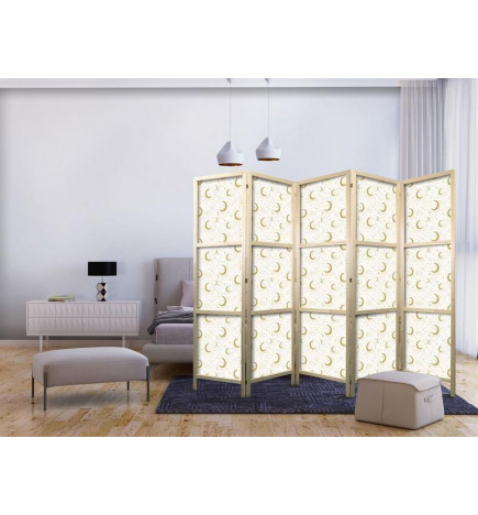 Japanese Room Divider - Moonlit Nights - Delicate Moons and Clouds in Warm Tones