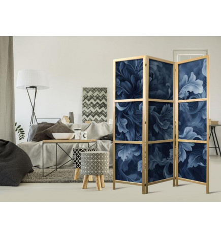 Japanese Room Divider - Abstract Ornaments - Dark Blue Victorian Leaves