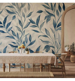 Fototapet - Leaves in Blue Colors Delicate Botanical Motif