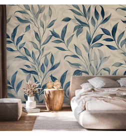 Fototapeta - Leaves in Blue Colors Delicate Botanical Motif