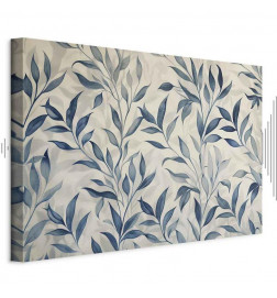 Canvas Print - Leaves in Blue Color Delicate Botanical Motif