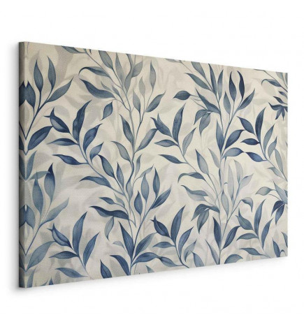 Seinapilt - Leaves in Blue Color Delicate Botanical Motif