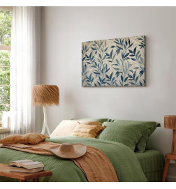 Leinwandbild - Leaves in Blue Color Delicate Botanical Motif