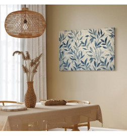 Seinapilt - Leaves in Blue Color Delicate Botanical Motif