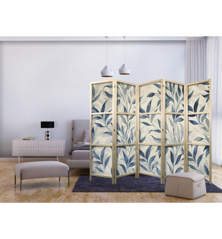 Jaapani sirm - Leaves in Blue Colors - Delicate Botanical Motif