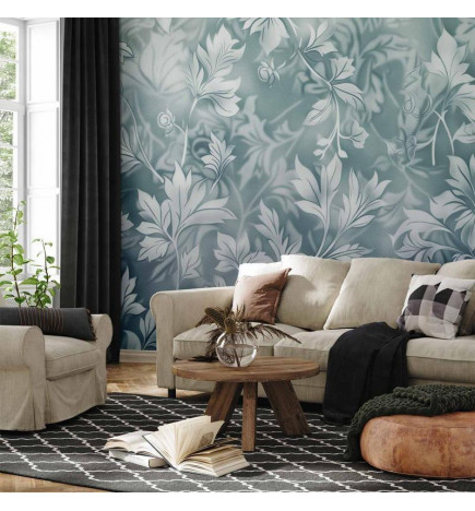 Fototapetas - Ornaments in Worn Muted Turquoises: Delicate Plant Pattern