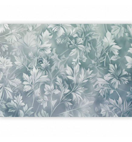 Carta da parati - Ornaments in Worn Muted Turquoises: Delicate Plant Pattern