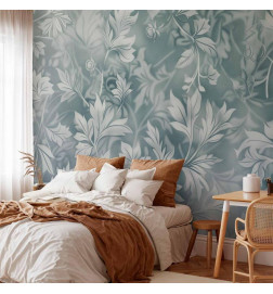 Wall Mural - Ornaments in Worn Muted Turquoises: Delicate Plant Pattern