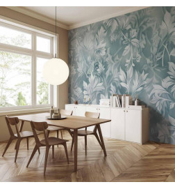 Fototapeta - Ornaments in Worn Muted Turquoises: Delicate Plant Pattern