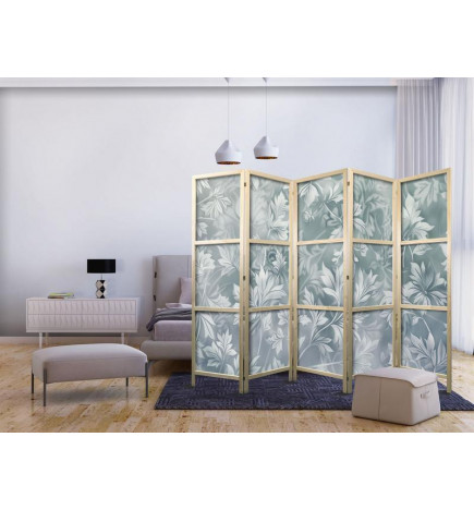 Paravent japonais - Ornaments in Worn Muted Turquoises - Delicate Plant Pattern