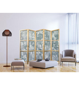 Paravent japonais - Ornaments in Worn Muted Turquoises - Delicate Plant Pattern
