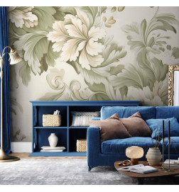 Fotobehang - Retro Vintage Flowers in Delicate Cream and Green Colors