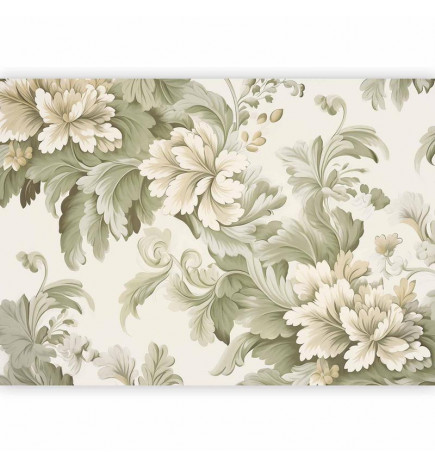 Fototapetas - Retro Vintage Flowers in Delicate Cream and Green Colors
